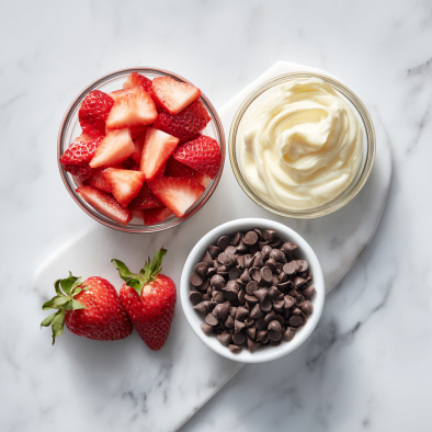 Ingredients for chocolate strawberry yogurt cluster bites