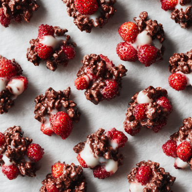 Yogurt strawberry clusters coated in chocolate