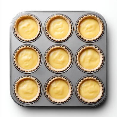 Custard-filled pastry shells ready to bake