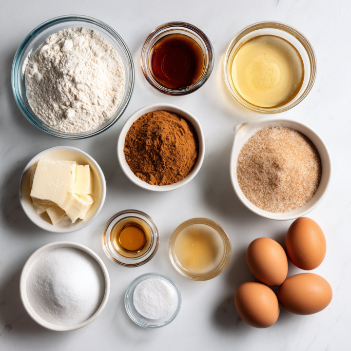 Ingredients for easy cinnamon sugar blondies arranged neatly