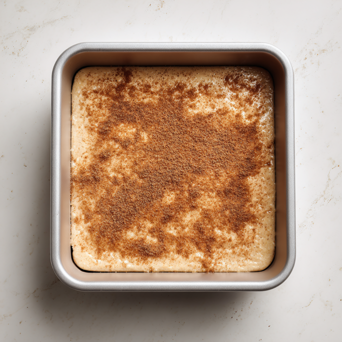 Cinnamon sugar blondies batter prepared in baking pan