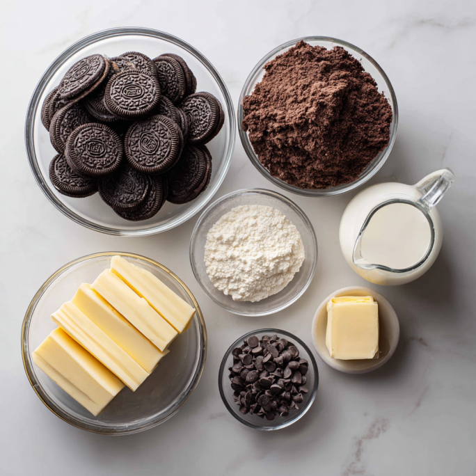 Ingredients for five ingredient oreo dump cake